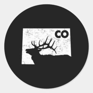 Pegatina Redonda Caza de Elk Colorado - Forma de estado de Bull Elk