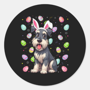 Pegatina Redonda Caza de huevos de pascua de perro de Schnauzer en 