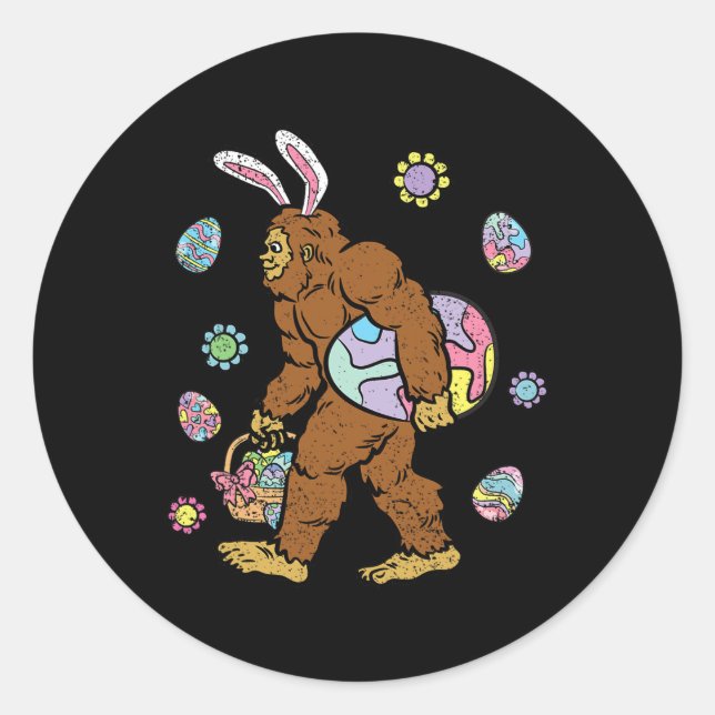 Pegatina Redonda Caza de Huevos en pie grande en campanilla de Pasc (Anverso)