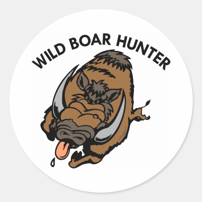 Pegatina Redonda Caza de jabalí blanca (Anverso)