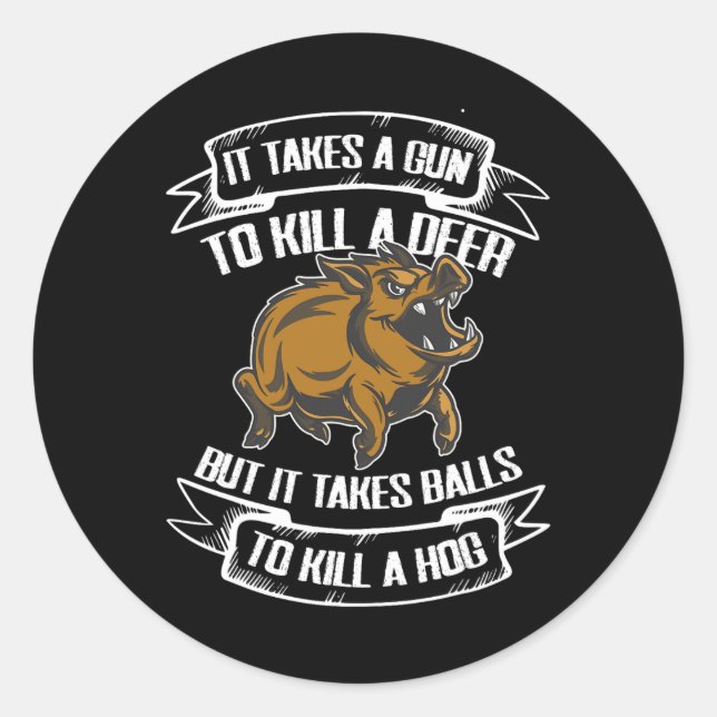 Pegatina Redonda Caza de jabalíes (Anverso)