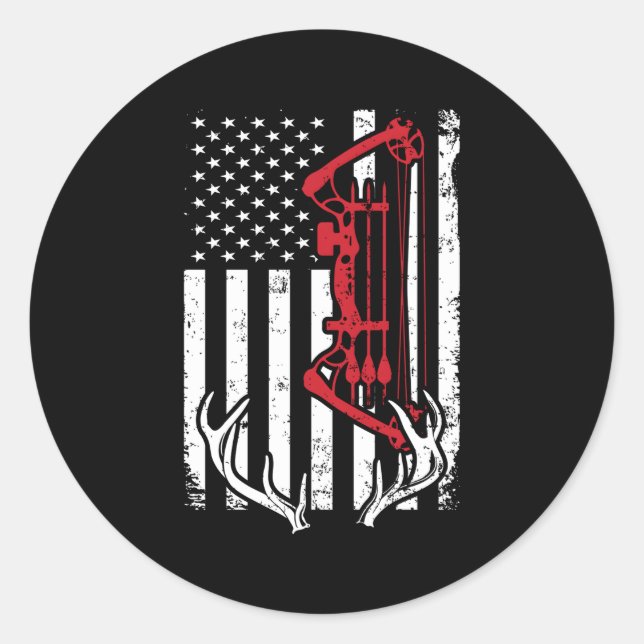 Pegatina Redonda Caza De Ojos Con Arco De Bandera Estadounidense Pa (Anverso)