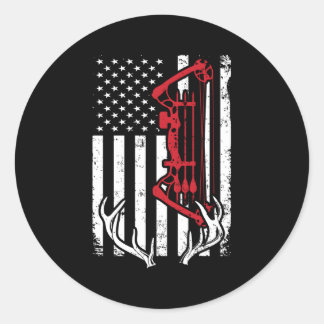 Pegatina Redonda Caza De Ojos Con Arco De Bandera Estadounidense Pa