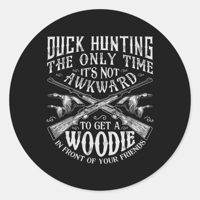 Pegatina Redonda Caza de pato hombres mujeres Cazadores divertidos  (Anverso)