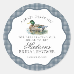 Pegatina Redonda Caza de pato Mallard Gingham Bridal Shower Circle