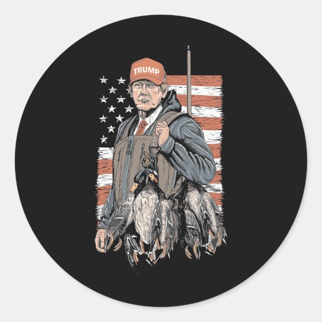 Pegatina Redonda Caza De Patos Trump Camo Hola Temporada De Caza Es (Anverso)