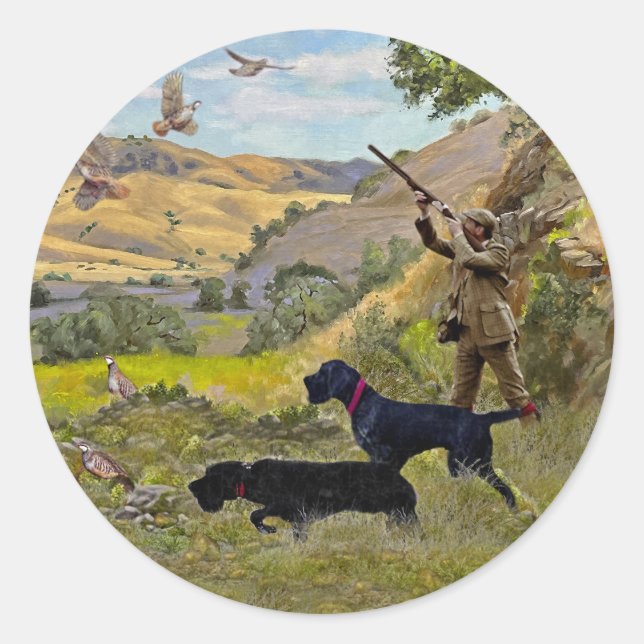Pegatina Redonda Caza de perdices de Chukar (Anverso)