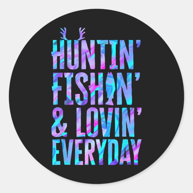 Pegatina Redonda Caza De Pescadores Y Pesca Diaria Con Amor (Anverso)