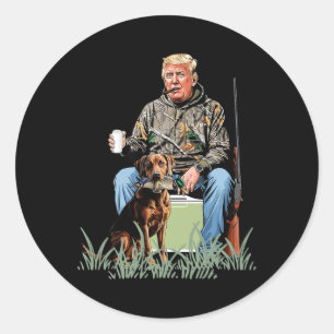 Pegatina Redonda Caza de Trump Camouflage en temporada divertida de