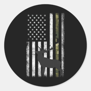 Pegatina Redonda Caza de venados blancos Cazador Elk Buck Camo Amer