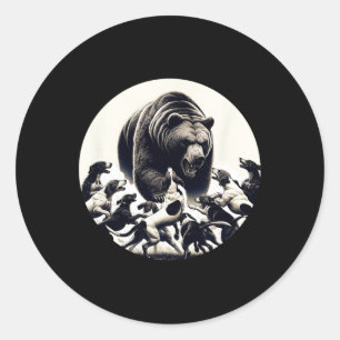 Pegatina Redonda Caza del oso retro del perro