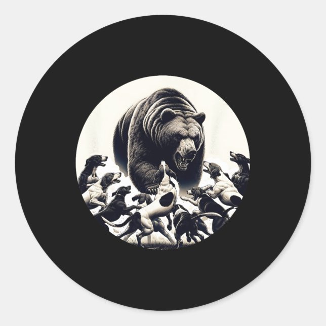 Pegatina Redonda Caza del oso retro del perro (Anverso)