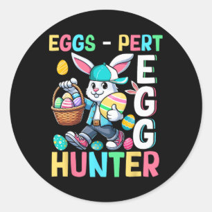 Pegatina Redonda Caza divertida de conejitos de Chiste experto