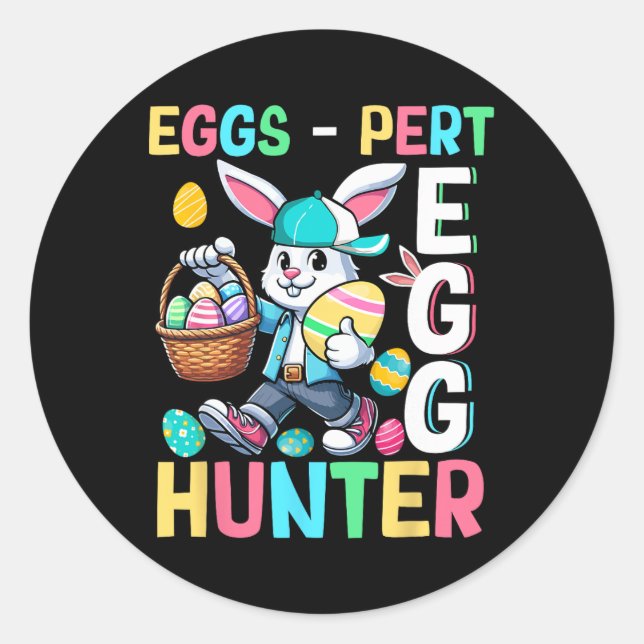 Pegatina Redonda Caza divertida de conejitos de Chiste experto (Anverso)