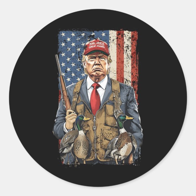 Pegatina Redonda Caza divertida de Trump (Anverso)