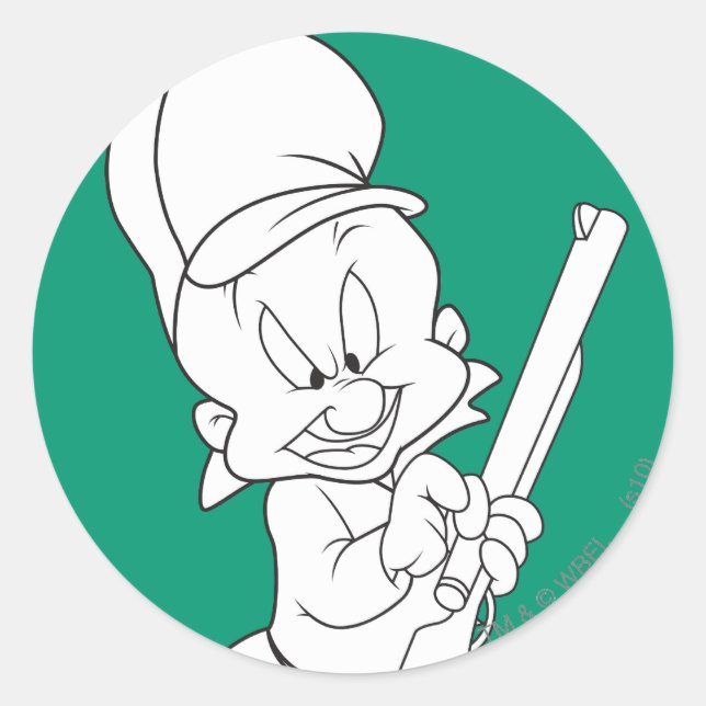 Pegatina Redonda Caza ELMER FUDD™ (Anverso)