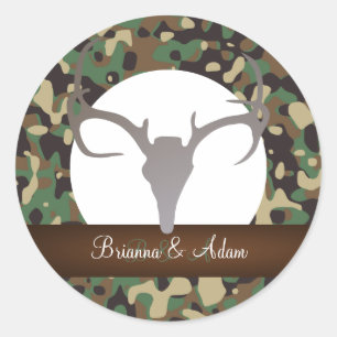 Pegatina Redonda Caza personalizada Antlers Camo Boda