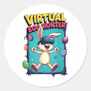 Pegatina Redonda Caza Virtual De Huevos - Divertido Conejo De Gamer