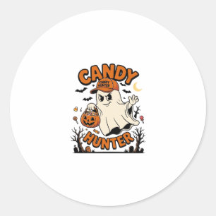 Pegatina Redonda Cazador de dulces Halloween Fantasma Calabaza Cube