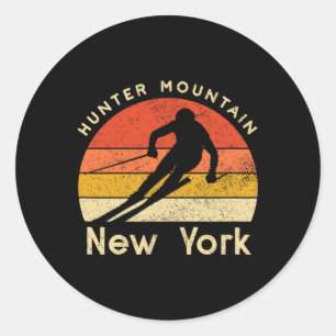 Pegatina Redonda Cazador de esquí vintage montaña Nueva York Montañ