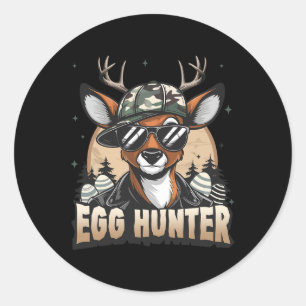 Pegatina Redonda Cazador de huevos ciervo macho hacia atrás gorra c