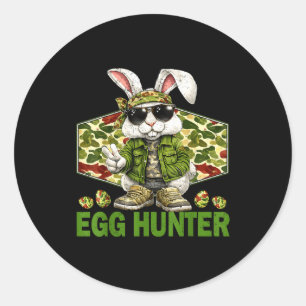 Pegatina Redonda Cazador de huevos conejo lindo signo de paz camufl