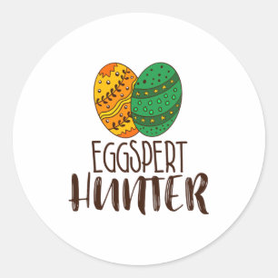 Pegatina Redonda Cazador de huevos divertido experto en Pascua de R