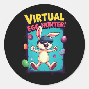 Pegatina Redonda Cazador de Huevos Virtual - Conejito Gamer Diverti