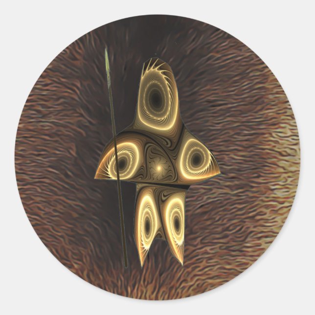 Pegatina Redonda Cazador inuit fractal (Anverso)