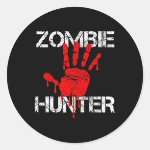 Pegatina Redonda Cazador zombiano Halloween Caza conjunto de mano d