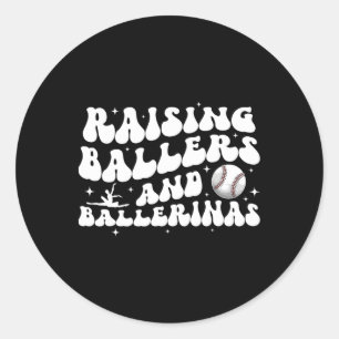 Pegatina Redonda Cazando Baloneras Y Ballerinas Béisbol Y Baile