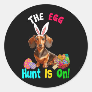 Pegatina Redonda Cazar Huevos es en el día de Pascua Bunny Dachshun