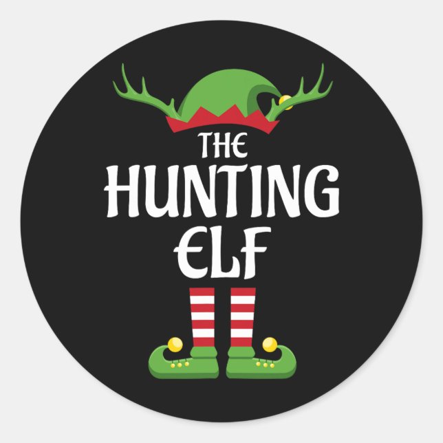 Pegatina Redonda Cazar Navidades de grupo de coincidencia de famili (Anverso)