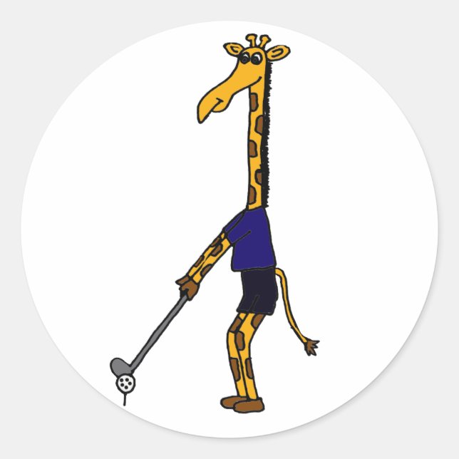 Pegatina Redonda CC- Giraffe Jugando Diseño Golf (Anverso)