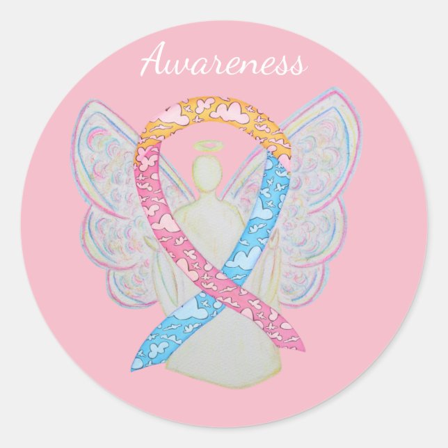 Pegatina Redonda CDH Awareness Ribbon Cherub Angel Decal Pegatinas (Anverso)