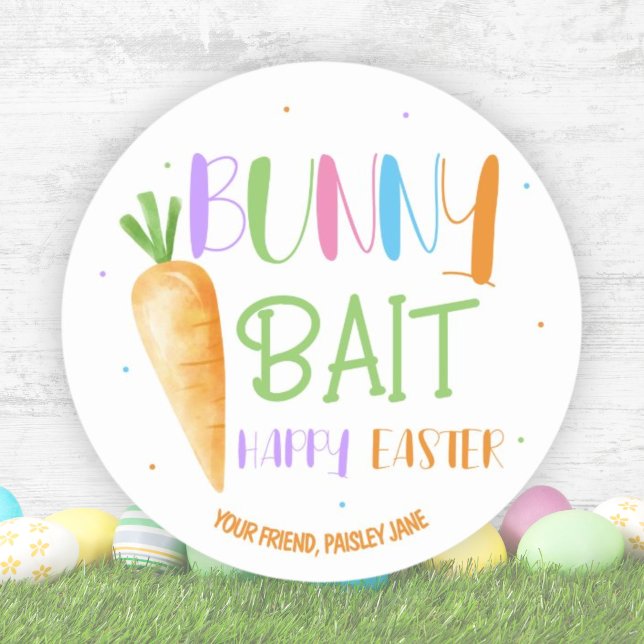 Pegatina Redonda Cebado de conejos Feliz Pascua Favor de fiesta lin (Cute Bunny Bait Happy Easter Party Classic Round Sticker)