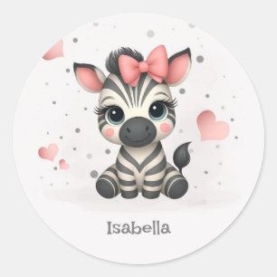Pegatina Redonda Cebra de dibujos animados adorable 