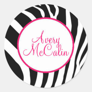 Pegatina Redonda Cebra en rosa - Personalizada
