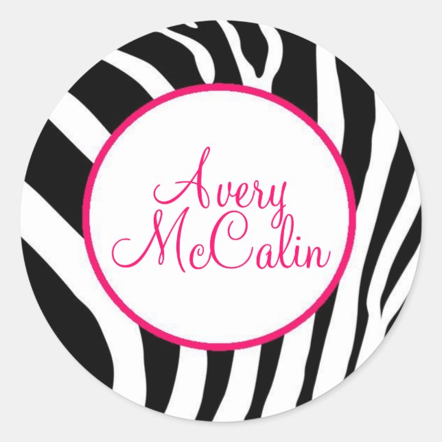 Pegatina Redonda Cebra en rosa - Personalizada (Anverso)