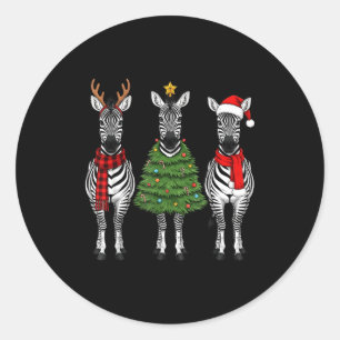 Pegatina Redonda Cebra Retro Navidad Santa Reno Safari Animal