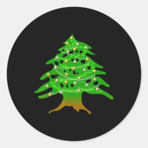 Pegatina Redonda Ced: Árbol libanés Navidades de bandera del Líbano