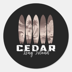 Pegatina Redonda Cedar Beach Long Island Tabla de Surf Hombres Muje