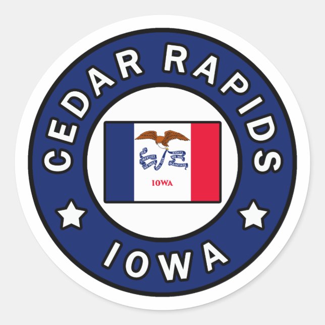Pegatina Redonda Cedar Rapids Iowa (Anverso)