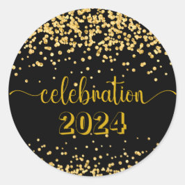 Pegatina Redonda Celebración Año Nuevo, purpurina de cumpleaños oro