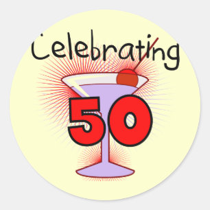 Pegatina Redonda Celebración de 50 camisetas y regalos