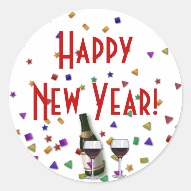 Pegatina Redonda Celebración de Año Nuevo (Anverso)