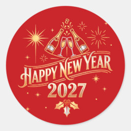 Pegatina Redonda Celebración de Año Nuevo 2027 Feliz