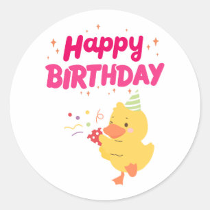 Pegatina Redonda Celebración de CUMPLEAÑOS Pollito Bebé Kawaii Lind