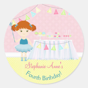 Pegatina Redonda Celebración de la torta dulce Ballerina