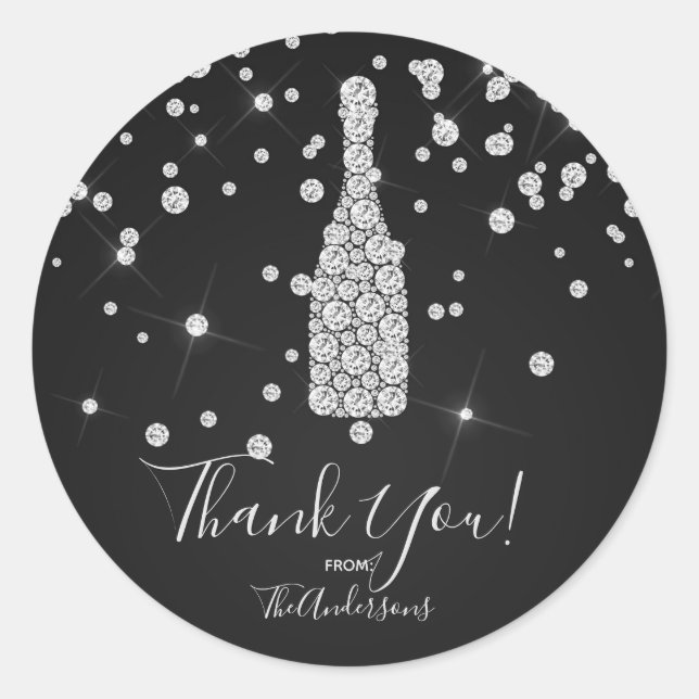 Pegatina Redonda Celebración de la tostada de champagne con diamant (Anverso)
